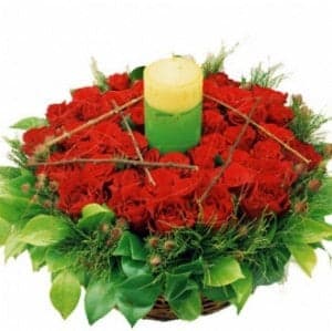 Red Rose Basket with Candle